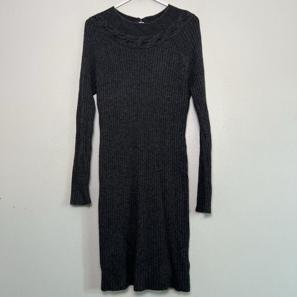 Paul Costelloe Wool Alpaca Long Sleeve Cable Knit Sweater Dress Gray Sz L Ribbed - Picture 1 of 12